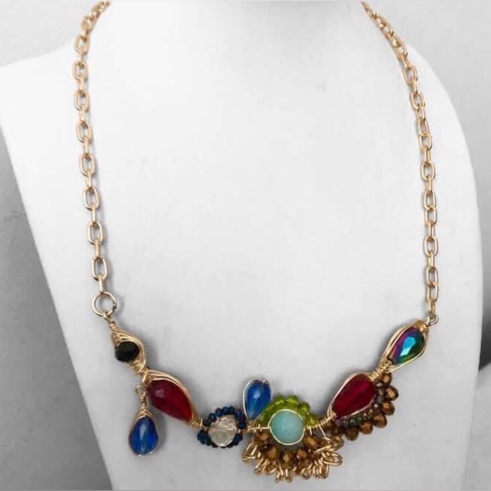 Eclectic Jeweled Geometric Statement Necklace